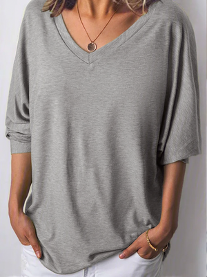 Women Long Sleeves V Neck  Loose-Ness Fit Shirt Top Tunic