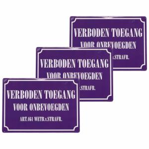 Bordje verboden toegang voor onbevoegden - 6x - 21 x 15 cm - metaal - waakbord