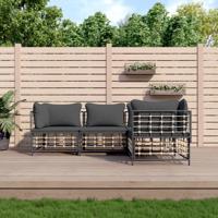 4-delige Loungeset met kussens poly rattan antracietkleurig