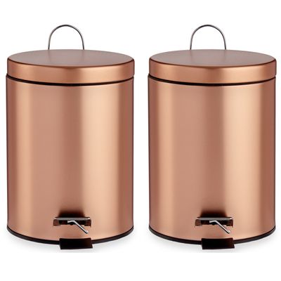 2x stuks pedaalemmer/vuilnisbak metaal 3 liter inhoud koper kleur