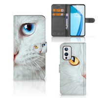 OnePlus 9 Telefoonhoesje met Pasjes Witte Kat - thumbnail