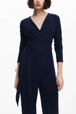 Vloeiende jumpsuit met riem - BLUE - XL