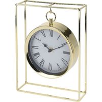 Gouden hangende tafelklok 26 cm in metalen frame   - - thumbnail