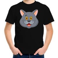 Cartoon kat t-shirt zwart voor jongens en meisjes - Cartoon dieren t-shirts kinderen - thumbnail