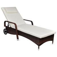 Ligbed met kussen en wieltjes poly rattan bruin