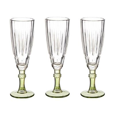 Luxe Exotic Collection Champagneglazen set 6x stuks op groen voet 170 ml