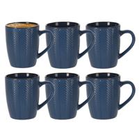 Siaki Koffiemok/theemok - 6x - Fishbone - blauw - 370 ml - mokken - keramiek