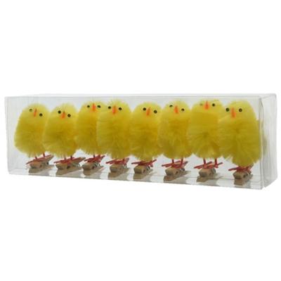Decoratie kuikentjes - 8x stuks - geel - op clip - 5,5 cm - Paasversiering / Paasdecoratie - Paaskui