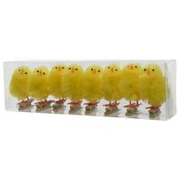 Decoratie kuikentjes - 8x stuks - geel - op clip - 5,5 cm - Paasversiering / Paasdecoratie - Paaskui