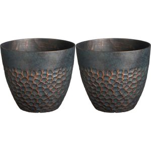 Plantenpot/bloempot Bravo - 2x - kunststof - voor buiten - Diep groen - D30 x H26 cm