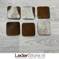 Geitenhuid onderzetters bruin wit 10x10cm