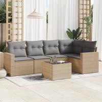 6-delige Loungeset met kussens poly rattan beige