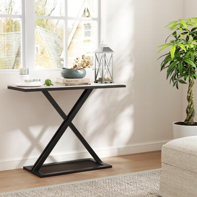 Consoletafel met Imitatiemarmeren Blad Haltafel met Metalen Frame Elegante Bijzettafel met Verstelbare Poten Tafel Achter de Bank