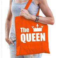 The queen tas / shopper oranje katoen met witte tekst en kroon voor dames   -