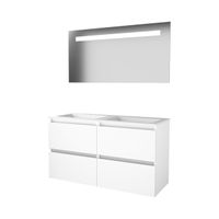 Basic-Line Economic 46 badkamermeubelset - 120x46cm - greeploos - 4 lades - acryl wastafel - 2 kraangaten - Spiegel - geintegreerde LED verlichting - MDF lak Ice White 1810441 - thumbnail