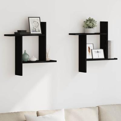 Wandplanken 2 stuks Zwarte Eiken 50x12x50 cm Bewerkt Hout