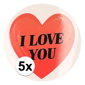 5 x Cadeaustickers I Love You hart 9 cm