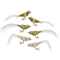 Kerst vogels - 6x st - op clip - goud - 8 cm - glas - kerstornamenten - kerstversiering - vogeltjes