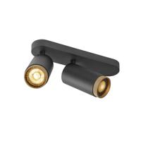 SLV OpbouwspotGrip! L 2-lichts zwart met gouden ring - 1009097