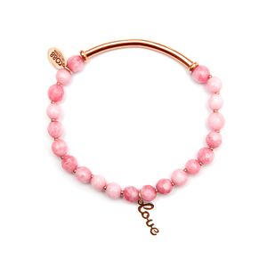 CO88 Collection 8CB-90045 - Natuurstenen armband met staal elementen - Jade 6 mm en love bedel - one-size - roze / rosékleurig