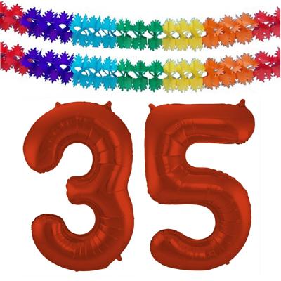 Folat Verjaardag Leeftijd folieballon - 35 jaar - rood - 86 cm - incl 2x slingers