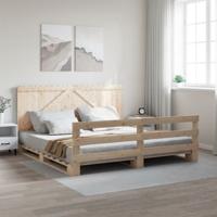 Bedframe met hoofdbord massief grenenhout 200x200 cm