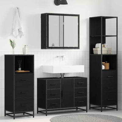 Badkamermeubelset met lade 3 pcs Zwart eiken 80 x 33 x 60 cm