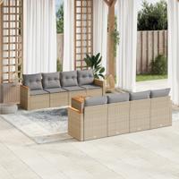 9-delige Loungeset met kussens poly rattan gemengd beige