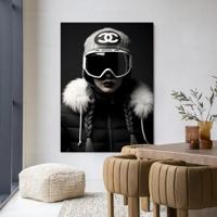 Urban Cotton Wandkleed 'Luxury Snow Girl' 80 x 110cm in Frame - black