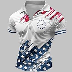 nationale vlag heren casual 3D-zippolo straat dagelijks vakantie Amerikaans polyester turndown poloshirts met korte mouwen zwart wit lente amp; zomer sml micro-elastische reverspolo Lightinthebox