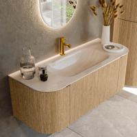 Badmeubel Mondiaz Kurve-Dlux | 120 cm | Meubelkleur Oak | Wastafelkleur Meli | Solid surface | Wasbak midden spoelbak | 1 kraangat