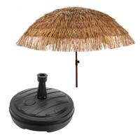 Tuin parasol Raffia Design - met vulbare parasolvoet in antraciet - lichtbruin - D220 cm