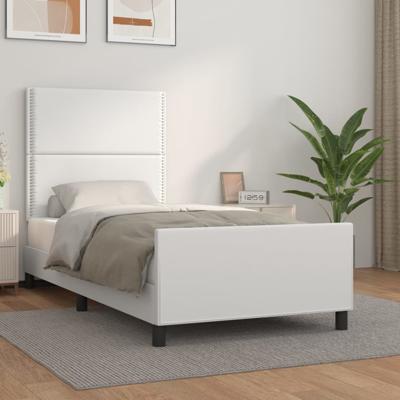 Bedframe met hoofdbord kunstleer wit 90x200 cm