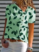 Holiday Leaves Asymmetrical Short Sleeve Top