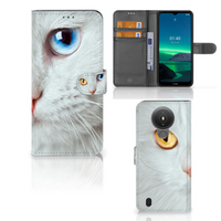 Nokia 1.4 Telefoonhoesje met Pasjes Witte Kat - thumbnail