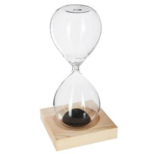 Atmosphera Zandloper cilinder - decoratie of tijdsmeting - 1 minuten zwart zand - H15 cm - glas/hout - Zandlopers