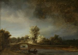 Landschap met stenen brug van Rembrandt van Rijn