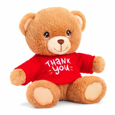 Knuffelbeer bruin met rood shirt zittend 14 cm