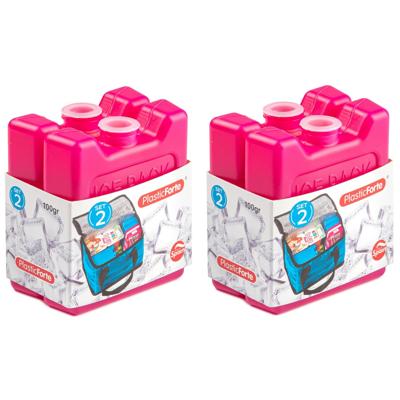 Plasticforte kleine koelelementen - 4x stuks - 100 grams - 7 x 8 cm - roze - plastic