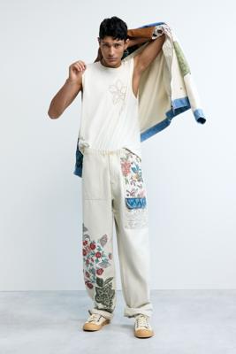 Lange broek met bloemen - WHITE - 28