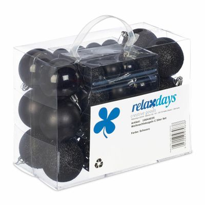 Relaxdays kerstballen - 50x st - zwart - 3, 4 en 6 cm - kunststof - mat/glans/glitter Relaxdays kerstballen - 50x st - zwart - 3, 4 en 6 cm - kunststof - mat/glans/glitter