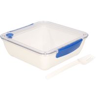 Transparant met blauwe lunchbox met vorkje 1000 ml - thumbnail