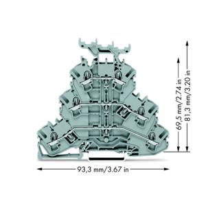 WAGO 2002-3231 Doorgangsklem 3-etages 5.20 mm Spanveer Toewijzing: L, L, L Grijs 50 stuk(s)