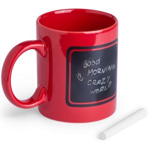 Luxe krijt koffiemok/beker - rood - keramiek - met zwart schrijfvlak - 350 ml