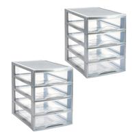 Ladekastje bureau organizer - 8x lades - zilver/transparant - L26 x B35 x H36 cm - kunststof Ladekastje bureau organizer - 8x lades - zilver/transparant - L26 x B35 x H36 cm - kunststof