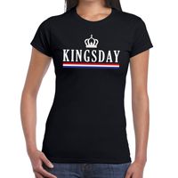 Zwart Kingsday met Hollandse vlag en kroontje t-shirt voor dames - thumbnail