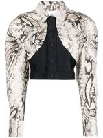 Mugler Snake cropped panelled denim jacket - Tons neutres