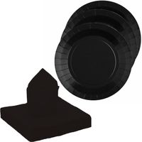 Santex servies set karton - 10x bordjes/25x servetten - zwart - Feestbordjes - thumbnail