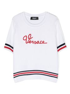 Versace Kids pull à logo Marine brodé - Blanc