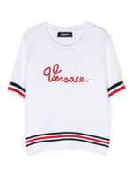 Versace Kids pull à logo Marine brodé - Blanc